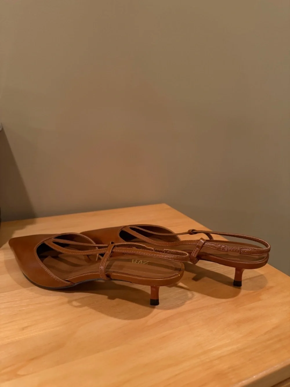 Zara Brown Pointed Slingback Heels - Picture 2 of 4